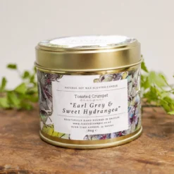 Earl Grey & Sweet Hydrangea Candle In A Matt Gold Tin